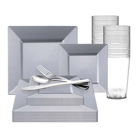 Smarty Had A Party Silver Square Plastic Wedding Value Set, 720PK SSVPP120